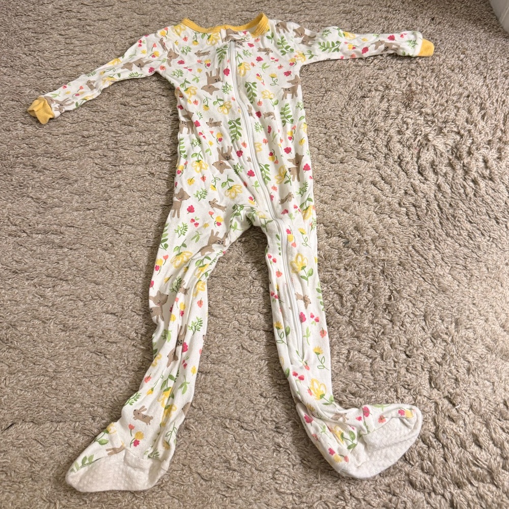 Gerber Floral & Bunny Woodland Print Baby Footie Onesie Pajama - 18 months